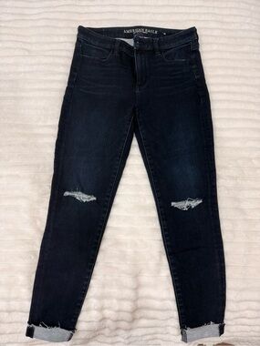 American Eagle Outfitters dark blue Skinny Jeans with Knee Rips